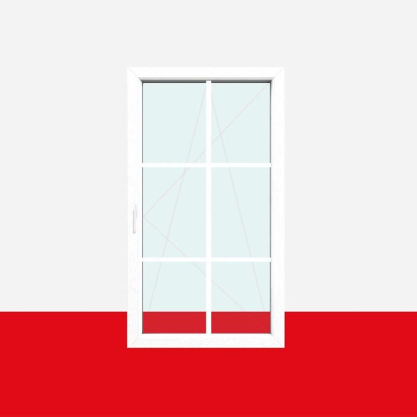 Sprossenfenster Typ 6 Felder Weiß 18mm SZR Sprosse 1 flg. Dreh-Kipp Fenster