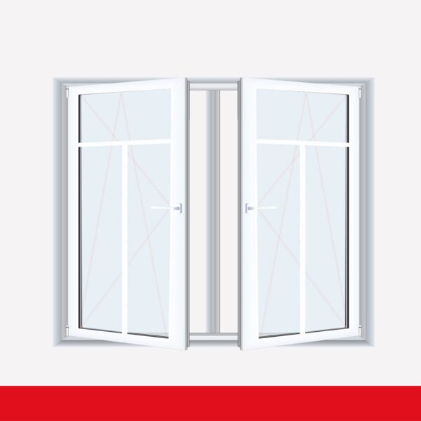 Sprossenfenster Typ 3 Felder Weiß 2 flg. DK-DK Kunststofffenster 18mm T-Sprosse