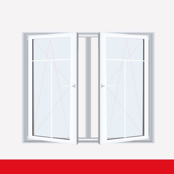Sprossenfenster Typ 3 Felder Weiß 2 flg. DK-DK Kunststofffenster 8mm T-Sprosse