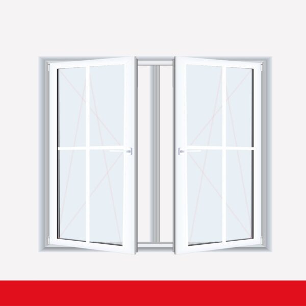 Sprossenfenster Typ 4 Felder Weiß 2 flg. DK-DK Kunststofffenster 18mm Kreuzsprosse