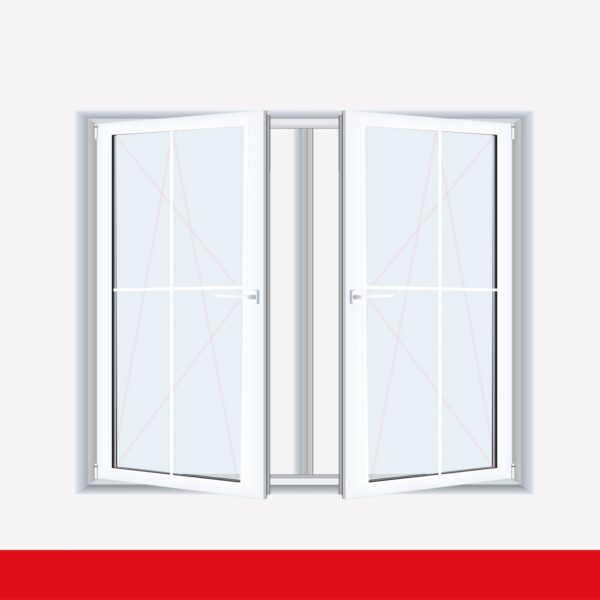 Sprossenfenster Typ 4 Felder Weiß 2 flg. DK-DK Kunststofffenster 8mm Kreuzsprosse