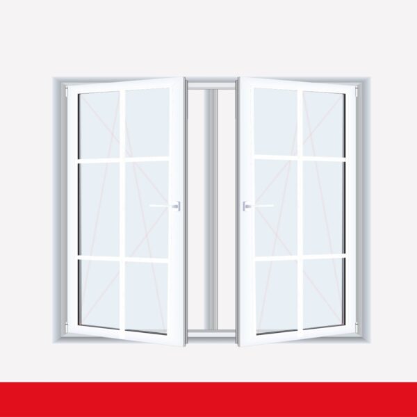 Sprossenfenster Typ 6 Felder Weiß 2 flg. DK-DK Kunststofffenster 18mm SZR Sprosse