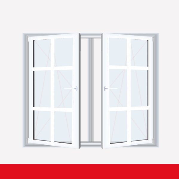 Sprossenfenster Typ 6 Felder Weiß 2 flg. DK-DK Kunststofffenster 26mm SZR Sprosse
