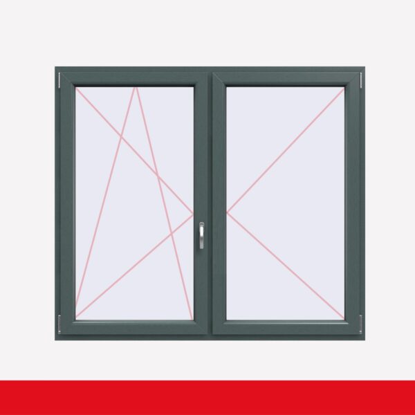 Stulpfenster Basaltgrau beidseitig 2 flg. D/DK Kunststofffenster mit Stulp