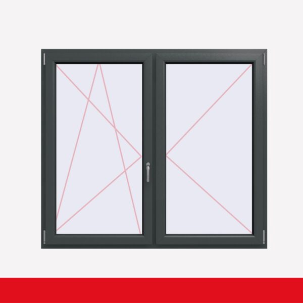 Stulpfenster Schiefergrau Glatt beidseitig 2 flg. D/DK Kunststofffenster mit Stulp