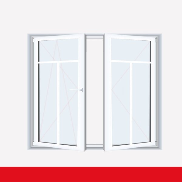 Sprossenfenster Typ 3 Felder Weiß 2 flg. Stulp Kunststofffenster 18mm T-Sprosse