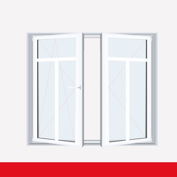 Sprossenfenster Typ 3 Felder Weiß 2 flg. Stulp Kunststofffenster 26mm T-Sprosse