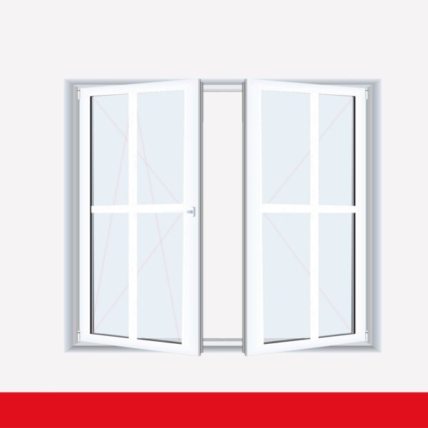 Sprossenfenster Typ 4 Felder Weiß 2 flg. Stulp  Kunststofffenster 26mm Kreuzsprosse