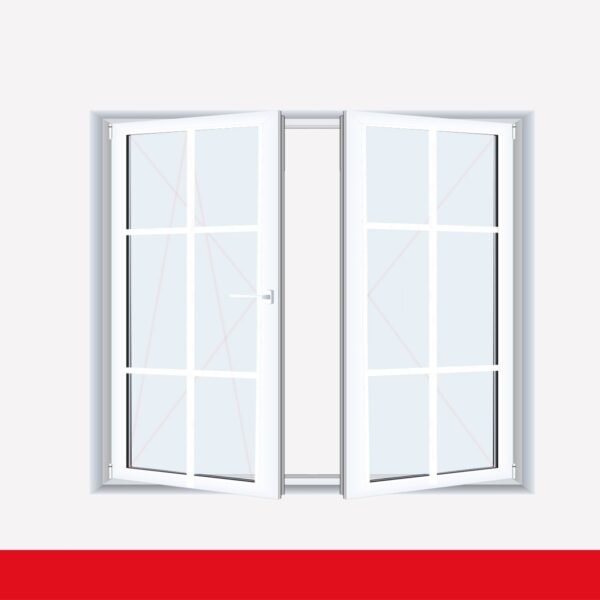 Sprossenfenster Typ 6 Felder Weiß 2 flg. Stulp Kunststofffenster 18mm SZR Sprosse