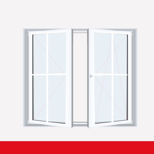 Sprossenfenster Typ 4 Felder Weiß 2 flg. Stulp Kunststofffenster 18mm Kreuzsprosse