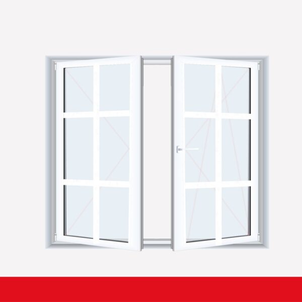 Sprossenfenster Typ 6 Felder Weiß 2 flg. Stulp  Kunststofffenster 26mm SZR Sprosse