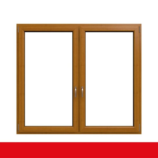 2-flügliges Kunststofffenster Bergkiefer (Innen und Außen) Dreh-Kipp / Dreh-Kipp mit Pfosten