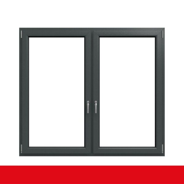 2-flügliges Kunststofffenster Eisenglimmer Schiefer (Innen und Außen) Dreh-Kipp / Dreh-Kipp mit Pfosten
