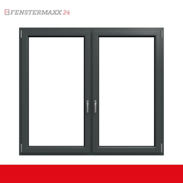2-flügliges Kunststofffenster Schiefergrau Glatt (Innen und Außen) Dreh-Kipp / Dreh-Kipp mit Pfosten