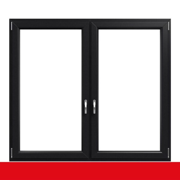 2-flügliges Kunststofffenster Anthrazitgrau (Innen und Außen) Dreh-Kipp / Dreh-Kipp mit Pfosten