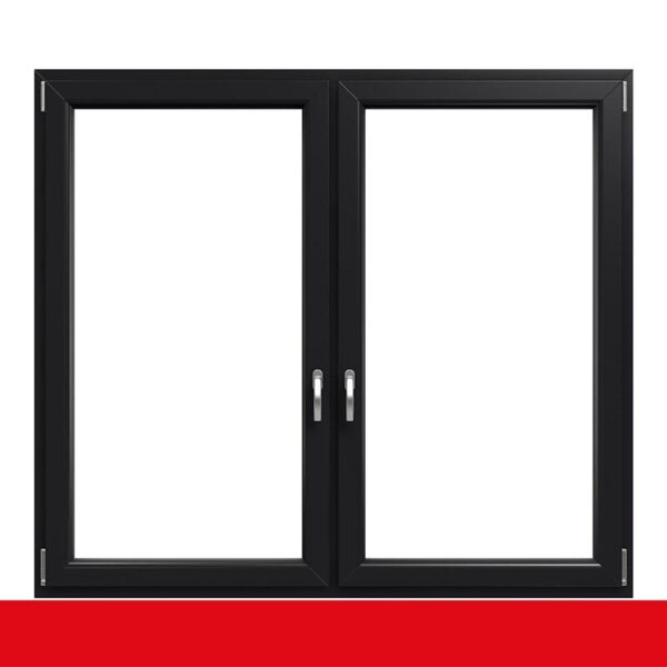 2-flügliges Kunststofffenster Anthrazitgrau Glatt (Innen und Außen) Dreh-Kipp / Dreh-Kipp mit Pfosten