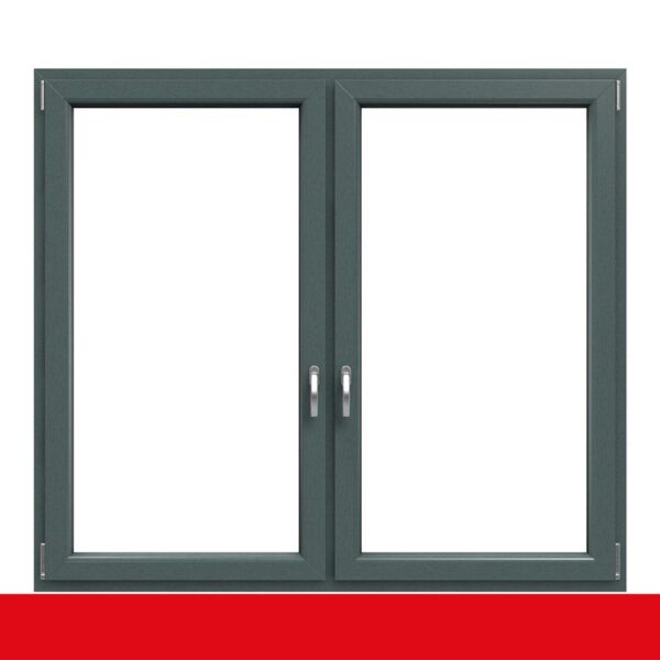 2-flügliges Kunststofffenster Basaltgrau (Innen und Außen) Dreh-Kipp / Dreh-Kipp mit Pfosten