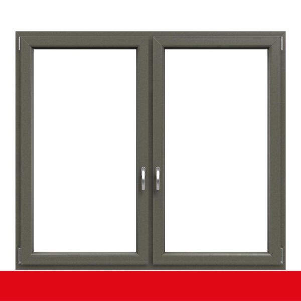 2-flügliges Kunststofffenster Basaltgrau Glatt (Innen und Außen) Dreh-Kipp / Dreh-Kipp mit Pfosten