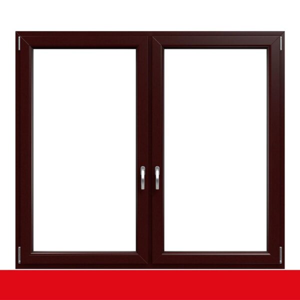 2-flügliges Kunststofffenster Braun Maron (Innen und Außen) Dreh-Kipp / Dreh-Kipp mit Pfosten