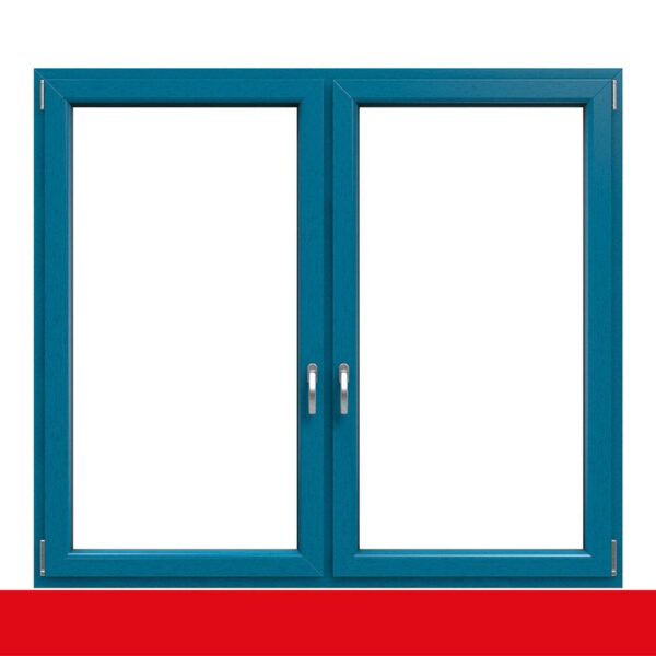 2-flügliges Kunststofffenster Brillantblau (Innen und Außen) Dreh-Kipp / Dreh-Kipp mit Pfosten