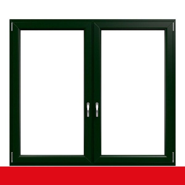 2-flügliges Kunststofffenster Dunkelgrün (Innen und Außen) Dreh-Kipp / Dreh-Kipp mit Pfosten