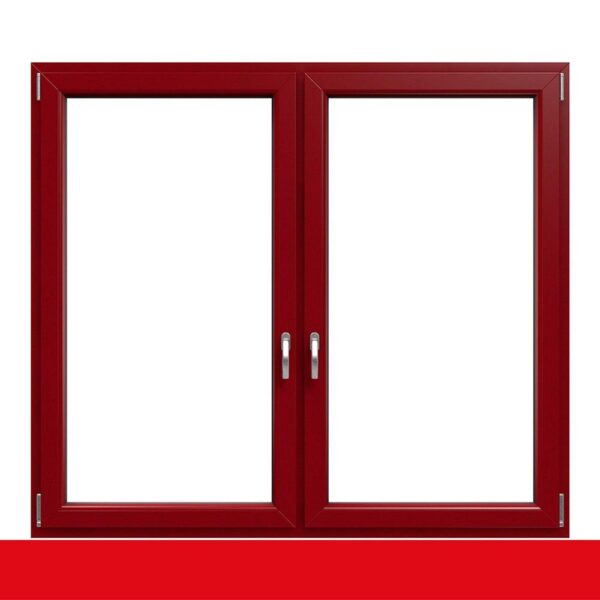 2-flügliges Kunststofffenster Dunkelrot (Innen und Außen) Dreh-Kipp / Dreh-Kipp mit Pfosten