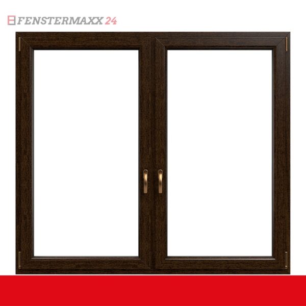 2-flügliges Kunststofffenster Eiche Dunkel (Innen und Außen) Dreh-Kipp / Dreh-Kipp mit Pfosten