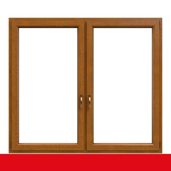 2-flügliges Kunststofffenster Golden Oak (Innen und Außen) Dreh-Kipp / Dreh-Kipp mit Pfosten
