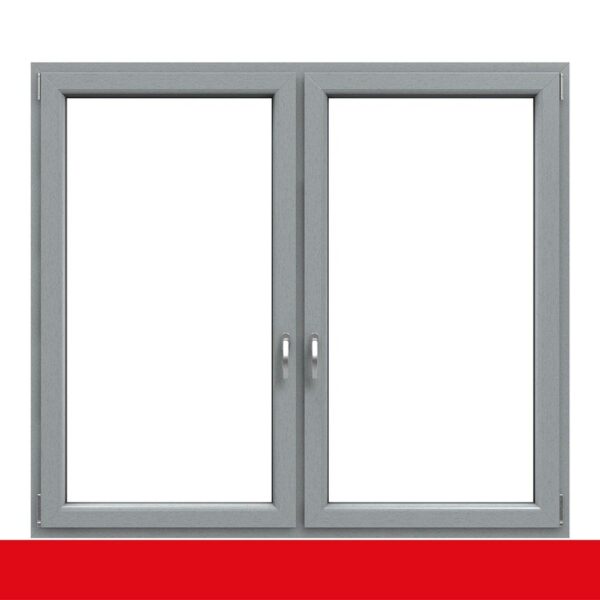 2-flügliges Kunststofffenster Grau (Innen und Außen) Dreh-Kipp / Dreh-Kipp mit Pfosten