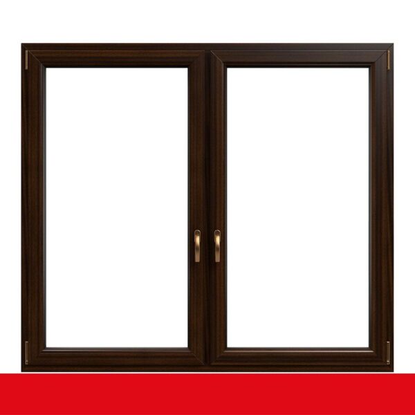 2-flügliges Kunststofffenster Mahagoni (Innen und Außen) Dreh-Kipp / Dreh-Kipp mit Pfosten