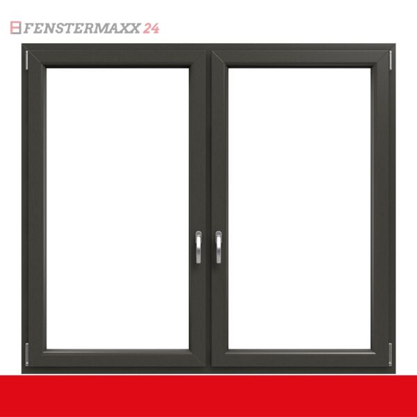 2-flügliges Kunststofffenster Quarzgrau (Innen und Außen) Dreh-Kipp / Dreh-Kipp mit Pfosten