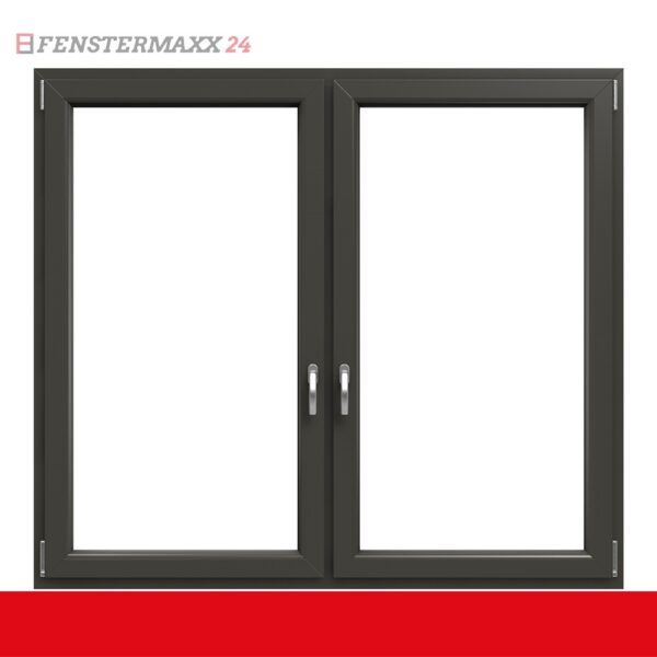 2-flügliges Kunststofffenster Quarzgrau Glatt (Innen und Außen) Dreh-Kipp / Dreh-Kipp mit Pfosten