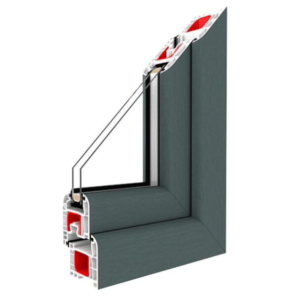 2-flügliges Kunststofffenster Basaltgrau Dreh-Kipp / Dreh-Kipp mit Pfosten