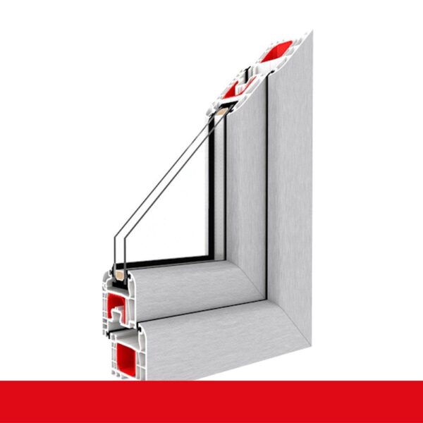 3-flügliges Kunststofffenster DKL/Fest/DKR Aluminium Gebürstet