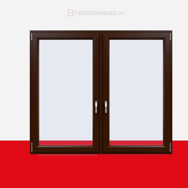 2-flügliges Kunststofffenster Schokobraun (Innen und Außen) Dreh-Kipp / Dreh-Kipp mit Pfosten