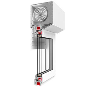 Drutex Aufsatzrollladen 1870x1530 mit Schalter | Führungsschiene und Kastenfarbe: Nussbaum (2178007) | Panzer und Endleiste: Weiß